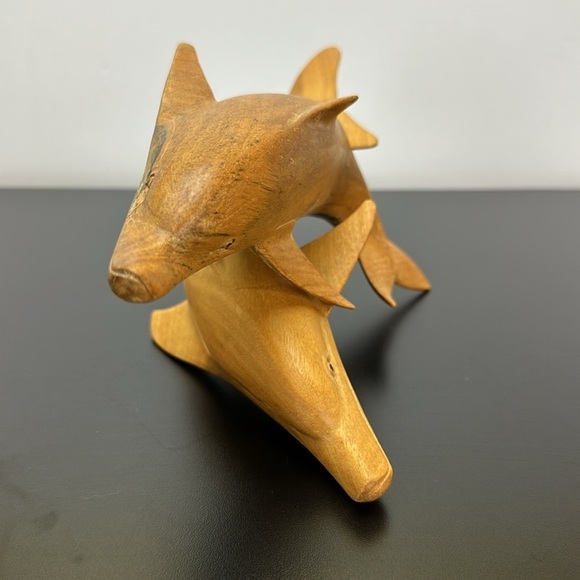 Vtg Wooden Hand Carved Dolphin Sculpture Figurine Indonesia Folk Art - Picture 3 of 15